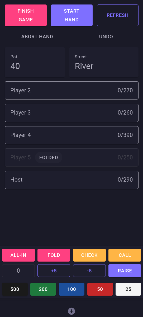 PokerManager game view